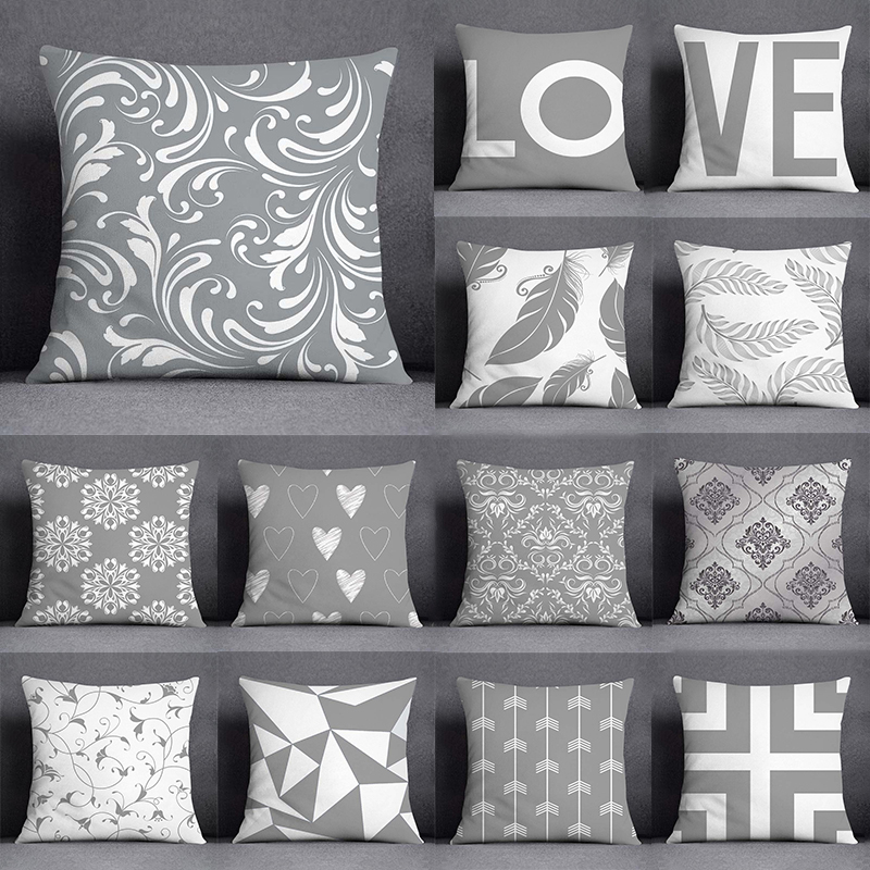 Pillow Cover 20X20 - Gray White Cushion Cover Geometric Sofa