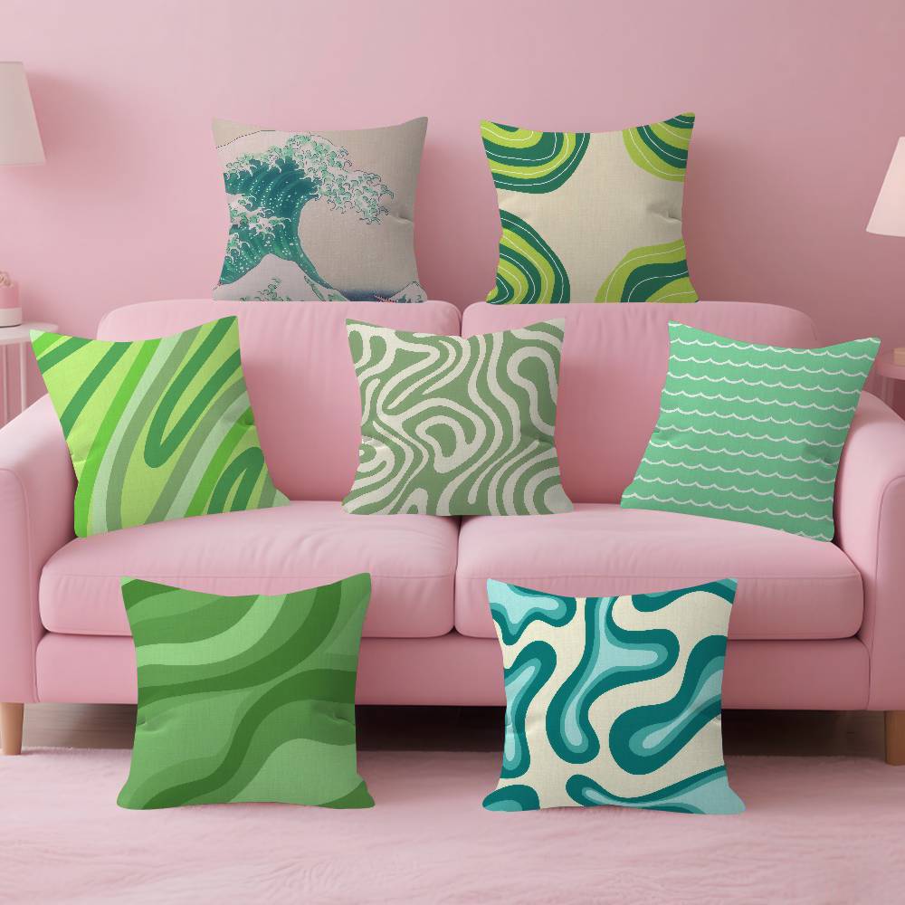 Green wave pattern  Cushion Co - Pillow Cover 20X20 评论和价格