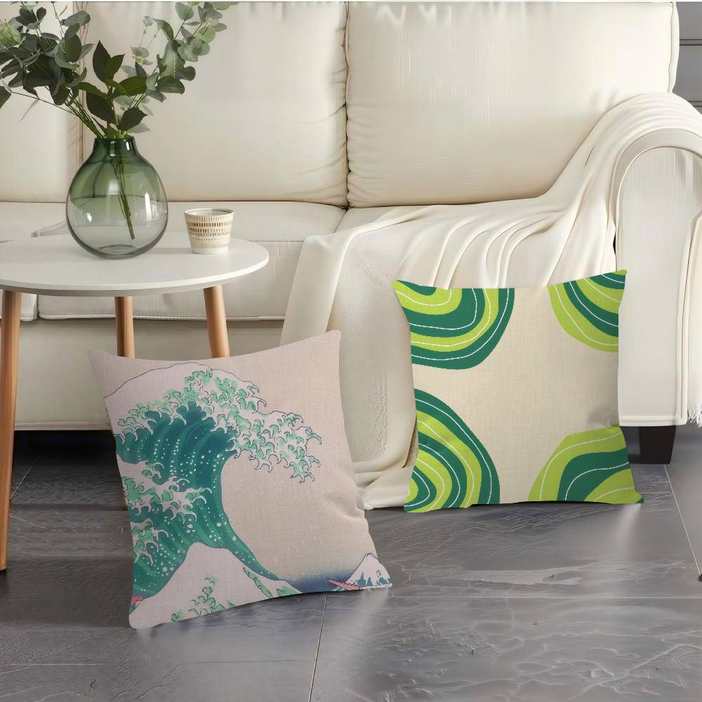 Green wave pattern  Cushion Co - Pillow Cover 20X20 评论和价格
