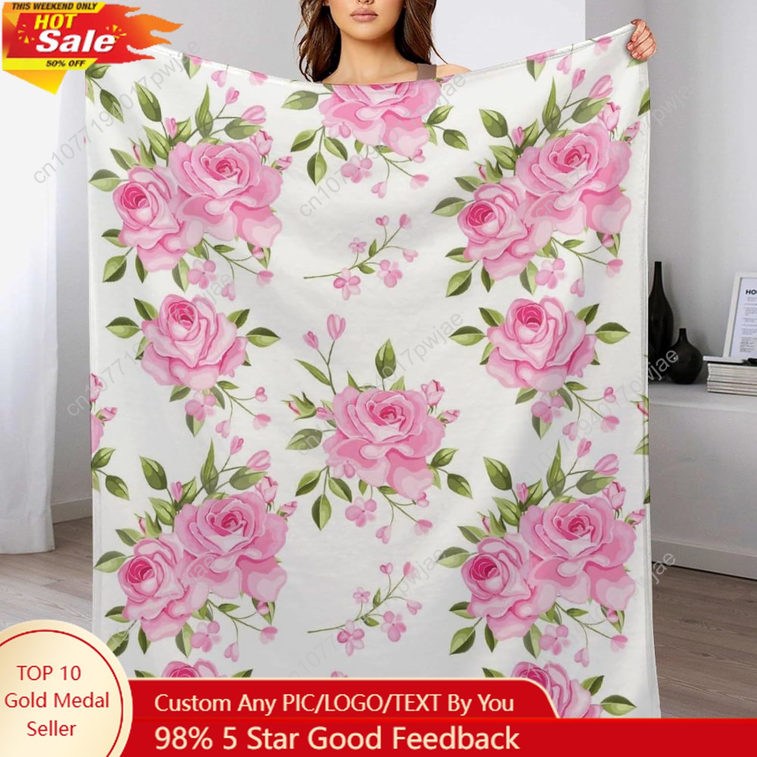 Pink Flower Throw Blanket Flor - Home Textiles & Furnishings 评论和价格