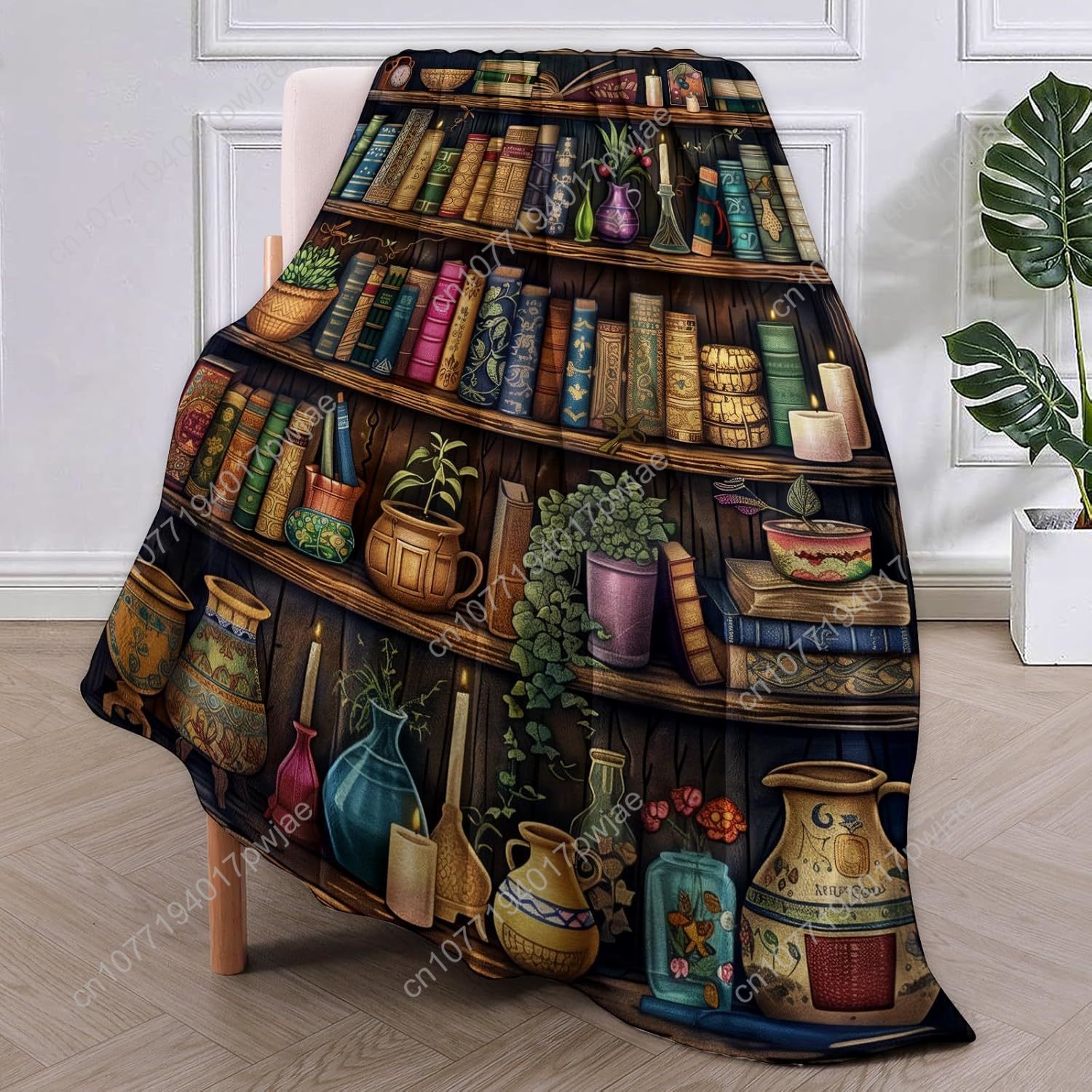 Vintage Bookshelf Blanket Read - Home Textiles & Furnishings 评论和价格