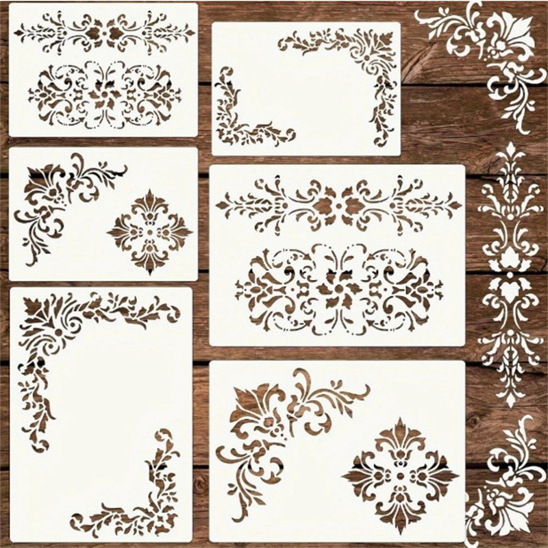 6Pcs Floral Corner Stencils fo - Vintage Home Textiles 评论和价格