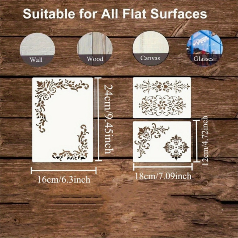 6Pcs Floral Corner Stencils fo - Vintage Home Textiles 评论和价格